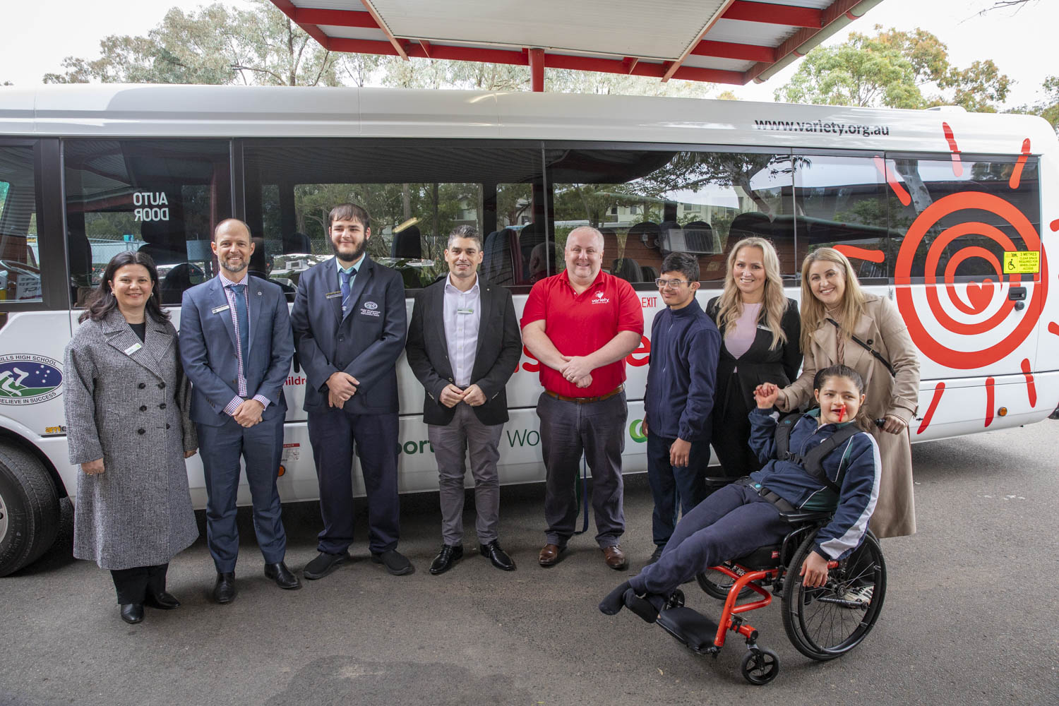 The new Variety Sunshine Coach at Cecil Hills High School that has been donated due to funding from Woolworths. 9th August 2024. Photograph Dallas Kilponen/Woolworths